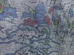 アンティーク　枝葉に花模様織り出し本場泥大島紬着物(5マルキ)